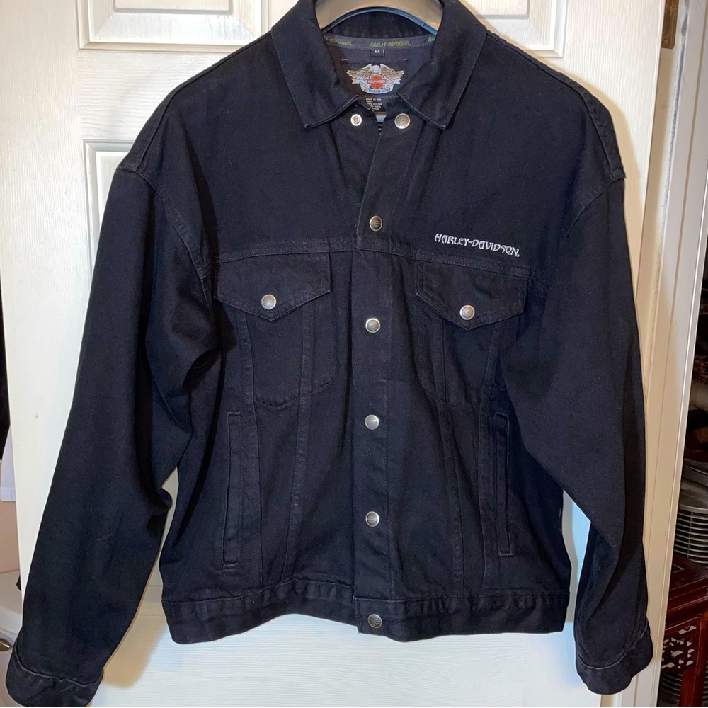 Harley Davidson Eagle Embossed Black Denim Jacket